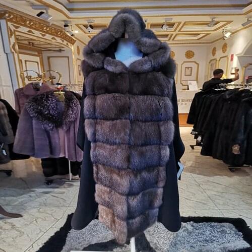 Fashion sable fur coat imported mink fur coat Match sable Italian cashmere womens fashion fur long with winter real fur coat