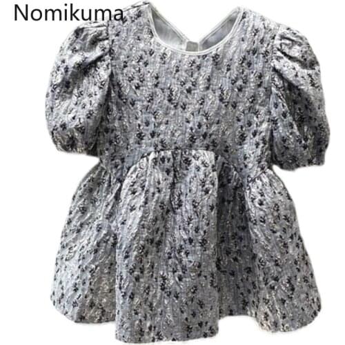 Nomikuma Sweet Puff Short Sleeve Womens Tops Korean Contrast Color Ruffle Doll Shirt 2021 New Causal O-neck Blouses Mujer 6F932