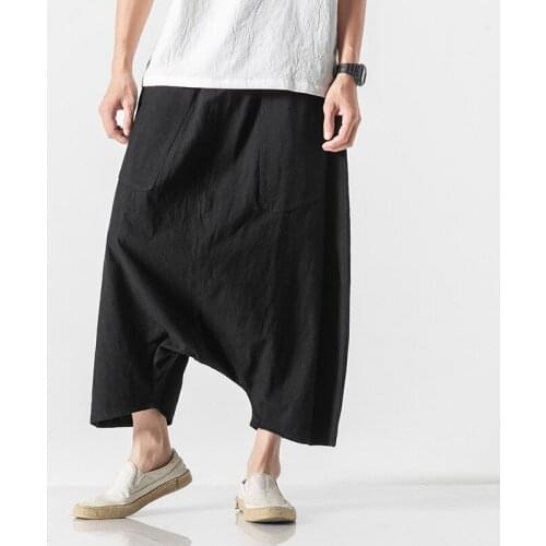 Autumn Europe and the United States hip-hop casual wide leg solid color hanging crotch elastic waist men harem pants Men Print P