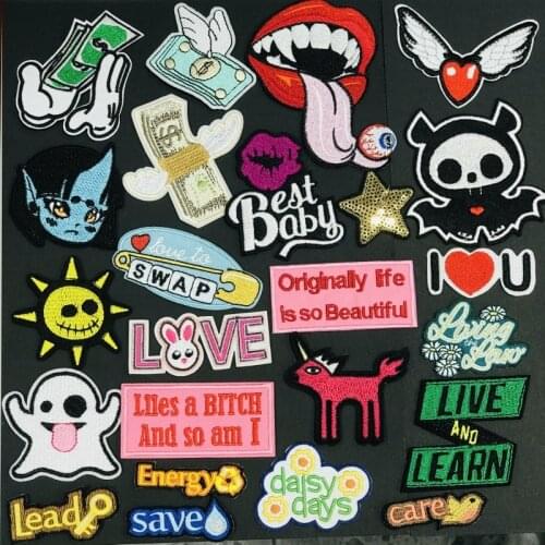 1Pcs Embroidered Patches For Women Kids Clothing Letters Stripes Iron On Patches Cartoon Cute Animals Flower Stickers Patch DIY