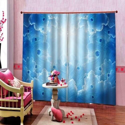 Peacock Feather Curtains For Living room Bedroom Blackout Window Drapes 2 Panels With Grommet Top Customizable any size
