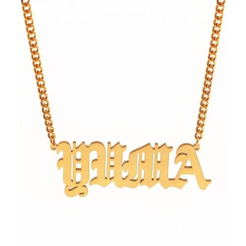 Personalized Custom Gold Color Stainless Steel Name Necklace Pendant Nameplate Necklace Cuban Chain Gothic Old English Choker