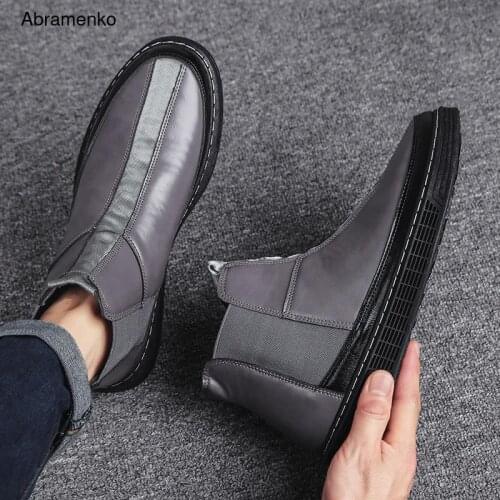 Casual Leather Boots Leather Men Shoes Fashion Male Shoes Winter Ankle Boots Winter Men Shoes Zipper Patent Leather Boots