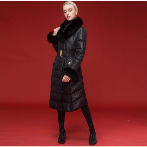 Royalcat Europe station 2019 winter European light luxury medium long V-neck large wool collar long slim down jacket
