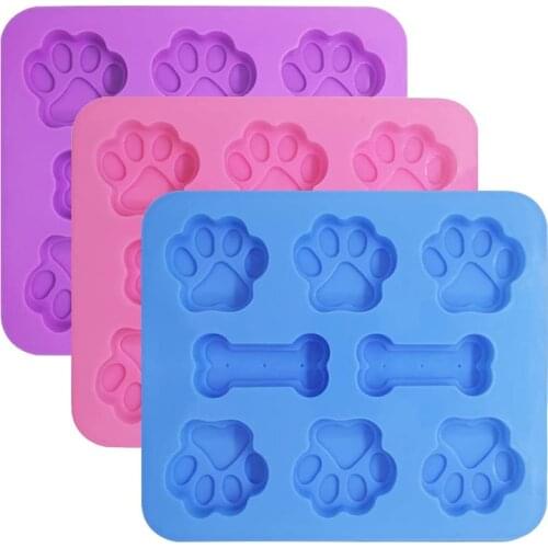 Kitchen Silicone Molds 2 In 1 8-Cavity Puppy Dog Paw & Bone Shaped Reusable Ice Candy Trays Chocolate Cookies 3D Baking Molds