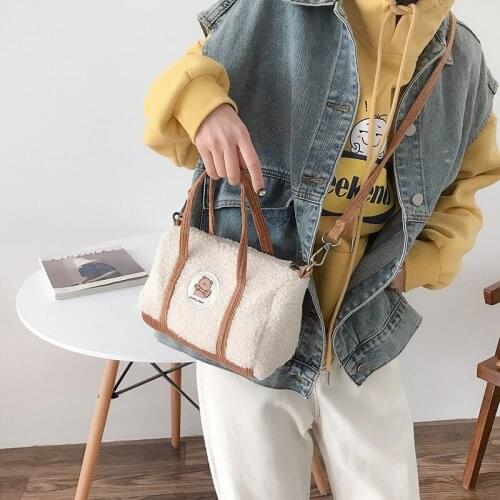 Women Small Bag Cute Plush Barrel-shaped Crossbody Bags Women Houndstooth Wool Shoulder Bag Mini Bags Women Bolsa Feminina Purse