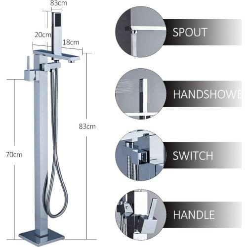 Vidric Vidric Chrome Black Floor Standing Faucet Single Handle Mixer Tap Shower Mixer Tap Bath Shower Faucet Mixer Tap Tub Showe