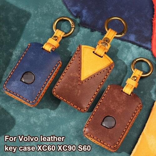High-end Cowhide Car Key Case Remote Key Protective Cover Shell Leather Handmade for Volvo XC60 XC90 S60 Accessories Wholesale