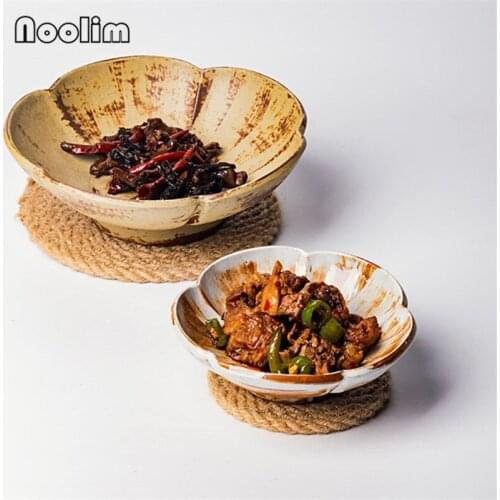 Japanese Ceramic Vintage High Deep Soup Plate Coarse Pottery Petal Dessert Plate Handmade Fruit Dishes Cake Tray Tableware