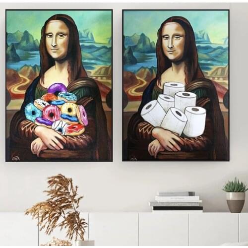 Funny Mona Lisa Toilet Paper Poster Print Wall Art Bathroom Decor Canvas Painting Home Decoration Modular Picture Living Room