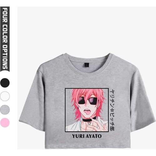 Yarichin Bitch Club Print Crop Tee Short Sleeve Crop T-shirt Crop Tee Slim T-shirt Short Sleeve Cropped Cotton Tee Fitted Top