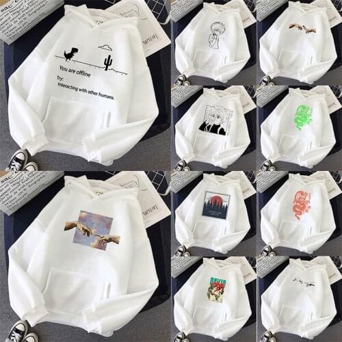 Michelangelo Printed Women Hoodie Harajuku Plus Size Streetwear Ullzang Winter Casual Vintage Korean Pullovers Unisex Sweatshirt