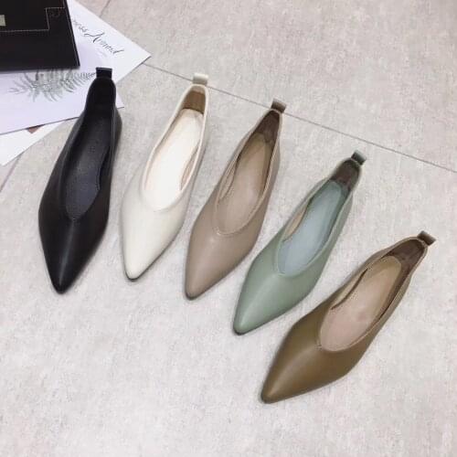 OL Pointed toe flats woman solid color grandma shoes women sneakers comfy all-match moccasins slip on office ballerina loafers