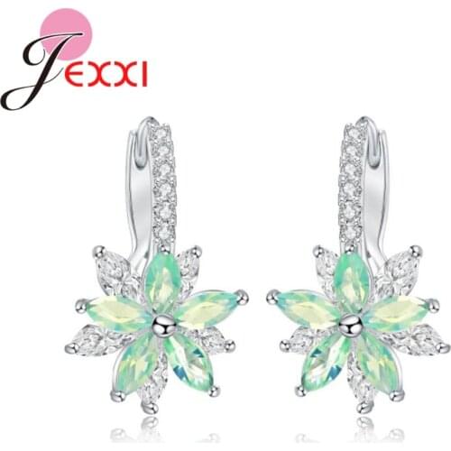 New Multiple Colors High Quality Dangle Flower Zircon Sweet Romantic 925 Sterling Silver Wonderful Earrings For Women/Girls