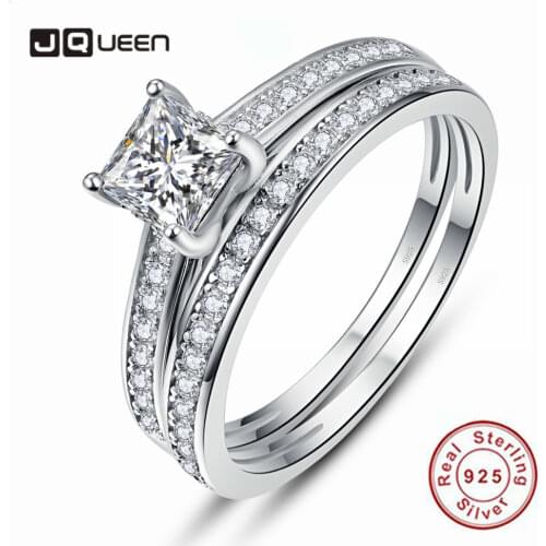 JQUEEN 6*6mm Square Cut Zircon 925 Sterling Silver Engagement Ring Set Fashion Women Jewelry for Wedding and Engagement Gift