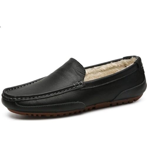 Winter Warm Mens Loafers Genuine Leather Driving Shoes Casual Italian Brand Designer Fur Loafers Shoes Man High Quality