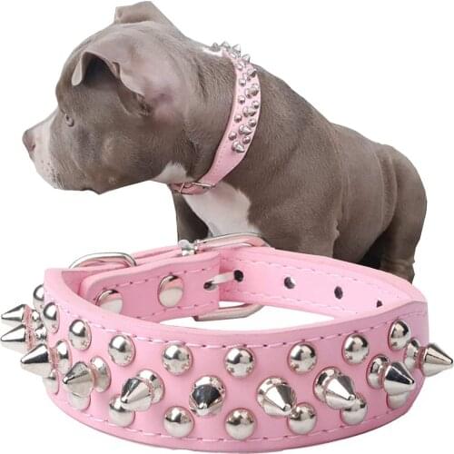 ZK20 Anti-bite nail rivet fashion dog collar PU leather dog sports padded bulldog pug puppy big dog rivet collar pet supplies