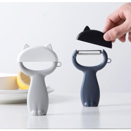 1pc Cartoon Cat Shape Peelers Potato Peeler With Dust-Proof Lid Fruit Vegetable Tool Garlic Grinder Kitchen Gadgets