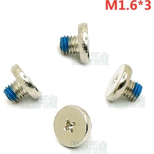 100pcs/lot Thin head screw M1.6*3 D3*0.8 nickel plated with nylok patch CM1.6