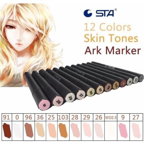 12 Colors STA Skin Tones Marker Pens Set Professional Character Sketch Markers For Painting Drawing Manga Design Art Supplies