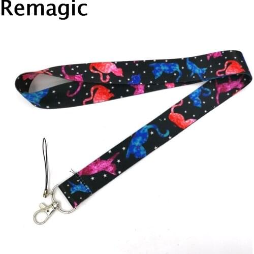 20pcs Colorful Cartoon Cats Keychain Lanyards Id Badge Holder ID Card Pass Gym Mobile Phone Badge Holder Key webbings ribbons