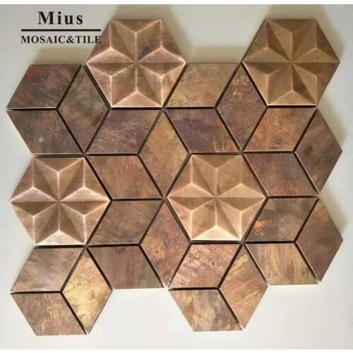 3D hexagonal copper metal mosaic tile
