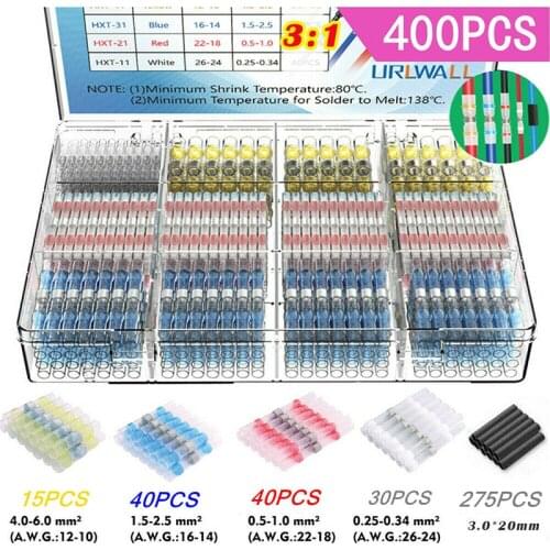 400PCS New Arrival Heat Shrink Tubes Solder Seal Heat Shrink Wire Butt Terminal Connectors Kit Waterproof Heat Shrink Tubes Sets