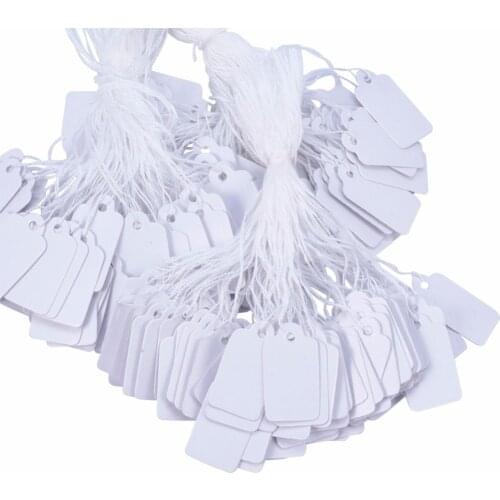 500pcs Jewelry Price Tags, Rectangle, Item Price Label with String, Price Paper Display, White Hang Gift Tag, 23x13mm