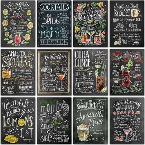 5D Diamond painting decor Blackboard text Drink bar menu Full Square Diamond embroidery Cross stitch Full Round Diamond mosaic