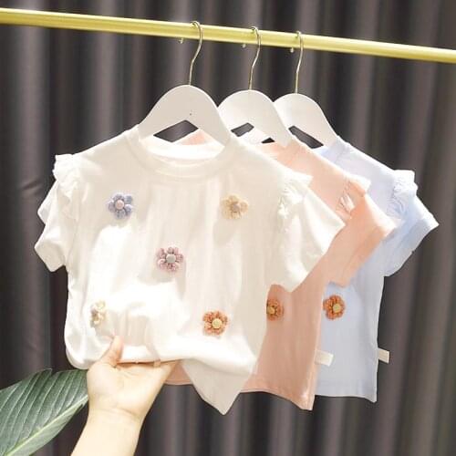 Baby Girls Blouse Summer Kids Shirt for Toddler Short Sleeve Blouses Children Clothing Girl Tops Infant 80~130 Flowers