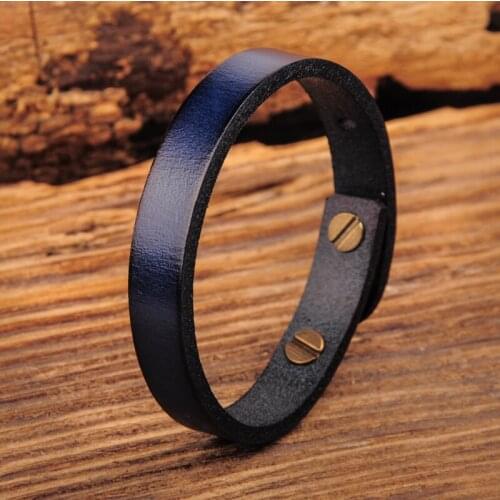 G370 Blue Simply Stylish Single Band Genuine Leather Bracelet Wristband Womens New