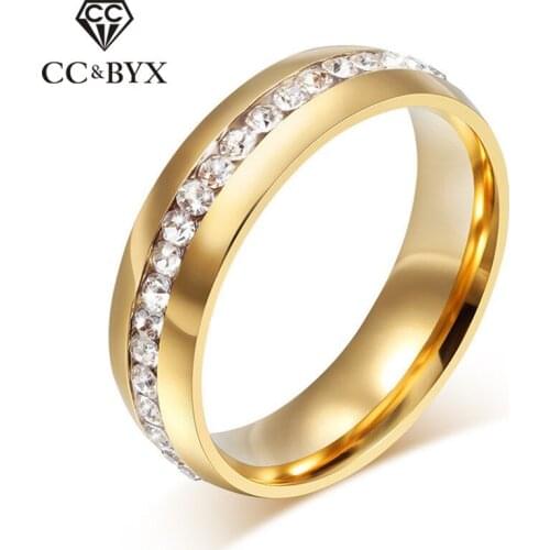 CC Titanium Steel Rings For Women And Men Super Flash Single Row Diamant Cubic Zirconia Tail Ring Classic Jewelry CC952b