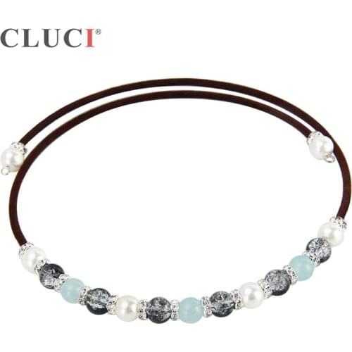 CLUCI 3pcs New Disign Luxury Crystal Collar Necklace Jade and zircons Choker For Women Wedding Jewelry Black/Brown Rope BN018SB