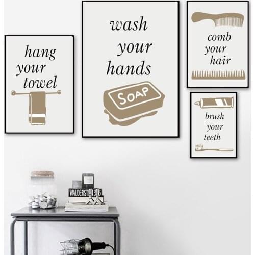 Bathroom Washroom Toilet Decor Towel Soap Toothbrush Wall Art Canvas Painting Nordic Wall Posters and Prints Home Decoration