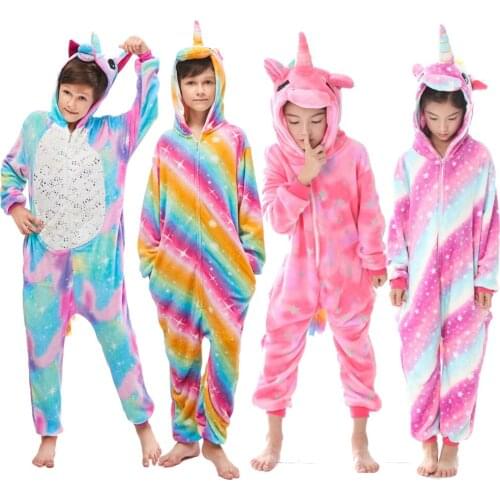 Rainbow Glitter Unicorn Pijamas Kids Fashion Winter Pijama Onesie Kids Boys Pokemen Animal Pajama Sleepwear Costume