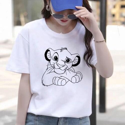 Cute Kawaii T Shirts Women Summer Short Sleeve Casual White Tshirts Lion king Simba Print Harajuku T-shirts Women Clothes
