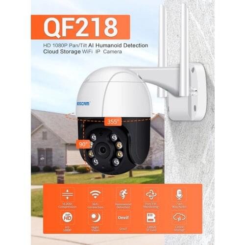 ESCAM QF218 1080P AI Humanoid detection Pan/Tilt Waterproof WiFi Cloud Storage IP Camera with Two Way Audio Camera