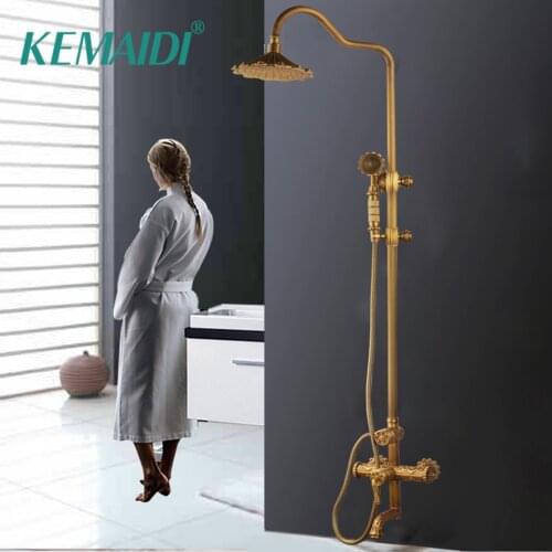 KEMAIDI Antique Brass Wall Mounted Bathtub Shower Set Faucet Dual Handle Bathroom Shower Mixers 8" Rainfall Shower Mixer