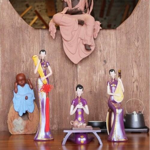 Chinese Style Retro Ladies Ornaments Resin Maid Zen Characters Furnishing Hotel Office Figurines Decoration Home Accessories Art