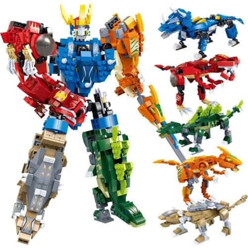 Gudi Transformation King Arthur Jurassic Compatible Warrior Dinosaur Building Blocks Carnotaurus 5 in 1Bricks World Park