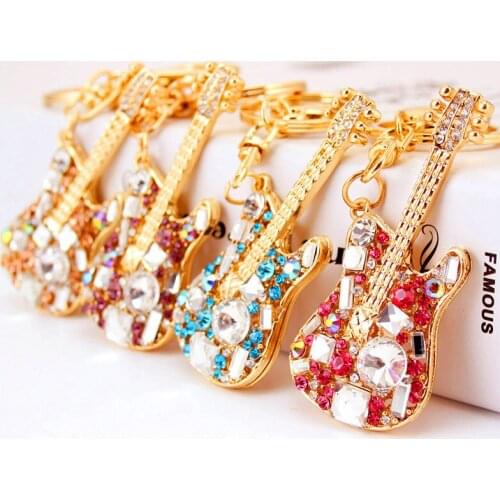 Korean Ornament Jewelry Guitar Musical Instrument Keychain Girl Accessories Key Ring Metal Pendant Small Gift