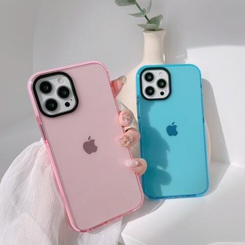 Retro sweet Coral pink Lake blue Macaron Japanese Phone Case For iPhone 11 12 Pro Max Xs Max XR X 7 8 Plus 7Plus case Cute Cover