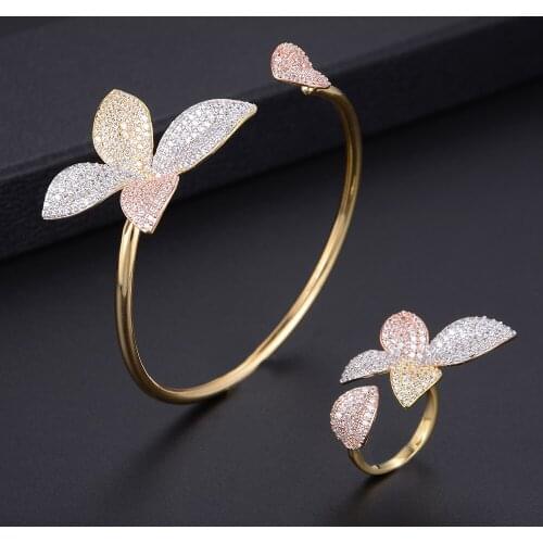 Missvikki Brand Fashion Original Design Full Paved CZ Trendy Charm Rhinestone Bangle Ring Jewelry Set Sweet Women Gift