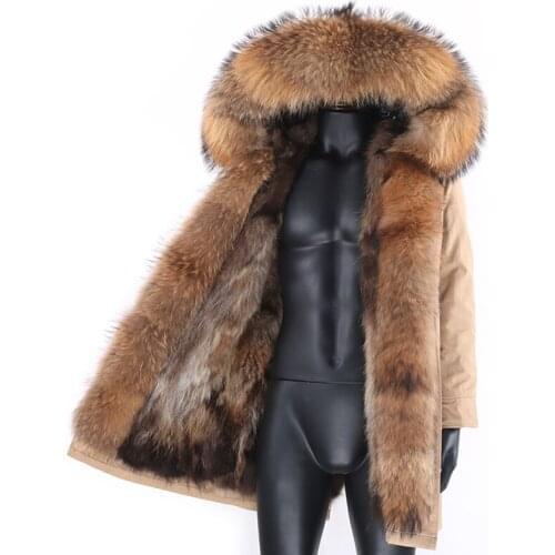 2020 men winter jacket real fox fur coat new long parka natural raccoon fur collar hood thick warm streetwear outerwear