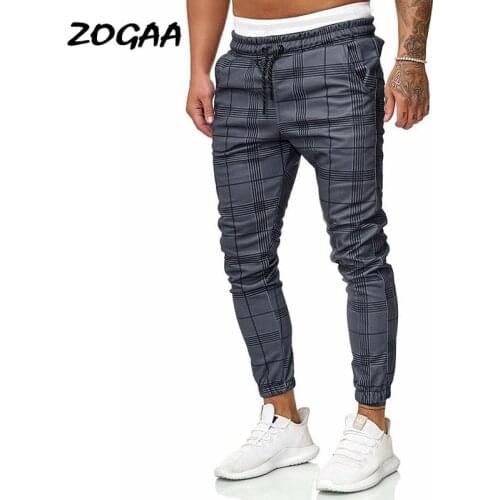 ZOGAA Pants Men New Plaid Trouser Trendy Sport Mid-waist Casual Streetwear Plus Size Fashion Hot Sale All-match Male Pencil Pant
