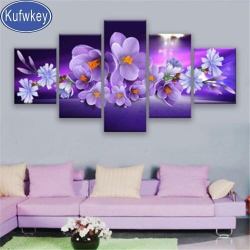 Orchid flower diamond painting 5 panel diamond embroidery full round square drill 5d diy mosaic puzzle 3d cross stitch set