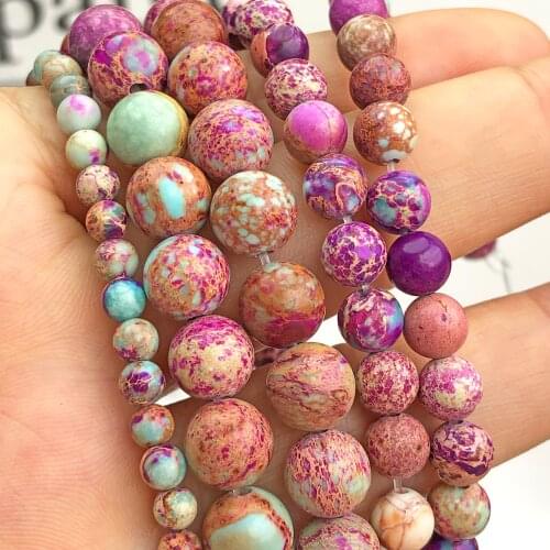 Natural Violet Multicolor Imperial Jaspers Stone Round Sea Sediment Turquoises Beads For Jewelry Making Diy Bracelet 4 6 8mm
