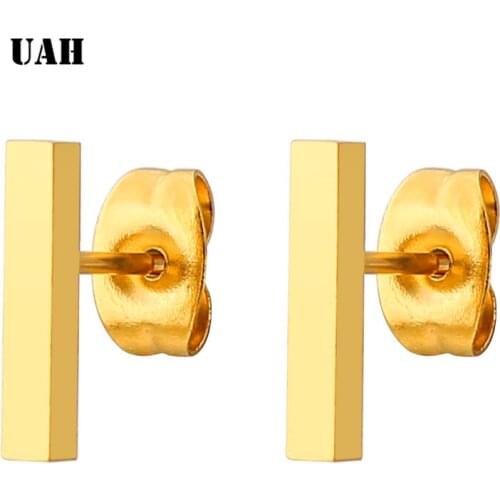 UAH New 2018 Simple Bar Earrings for Women Rose Gold Geometric Long Square Stud Earring Jewelry Wholesale Gifts