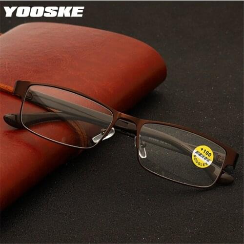 YOOSKE Business Reading Glasses Men Stainless Steel Anti-Blue Light Presbyopic Eyeglasses Male Farsightedness Diopters Plus 1.5