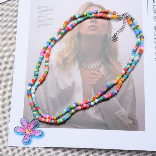 2021 New Bohemian Colorful Soft Pottery Flower Star Resin Seeds Beads Handmade Necklace for Women Jewelry Beach Travel
